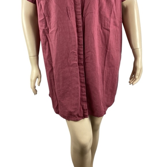 Ellos Red Linen Blend Short Sleeve Button Front Shirt Dress Size 22 Plus - Picture 3 of 7